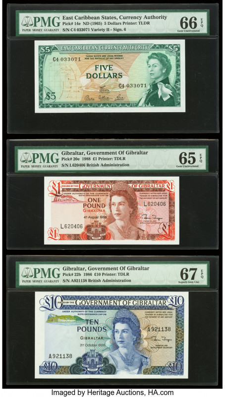 East Caribbean States Currency Authority 5 Dollars ND (1965) Pick 14e PMG Gem Un...