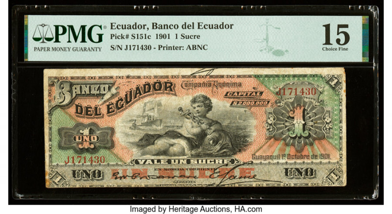 Ecuador Banco del Ecuador 1 Sucre 1.10.1901 Pick S151c PMG Choice Fine 15. 

HID...