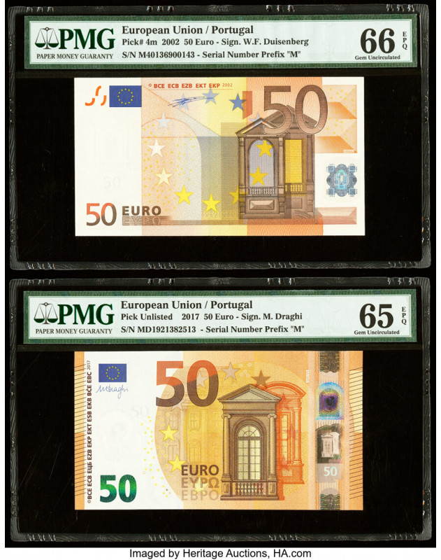 European Union Central Bank, Portugal 50 Euro 2002; 2017 Pick 4m; UNL Two Exampl...