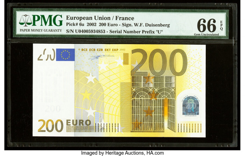 European Union Central Bank, France 200 Euro 2002 Pick 6u PMG Gem Uncirculated 6...