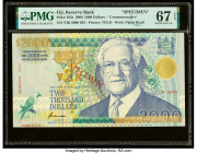 Fiji Reserve Bank of Fiji 2000 Dollars 2000 Pick 103s Commemorative Specimen PMG Superb Gem Unc 67 EPQ. Red Specimen overprints are present on this ex...