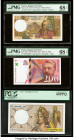 France Banque de France 10; 200 Francs 1.6.1972; 1996; ND Pick 147d; 159a; UNL Three Examples Issued (2)/Test note PMG Superb Gem Unc 68 EPQ (2); PCGS...