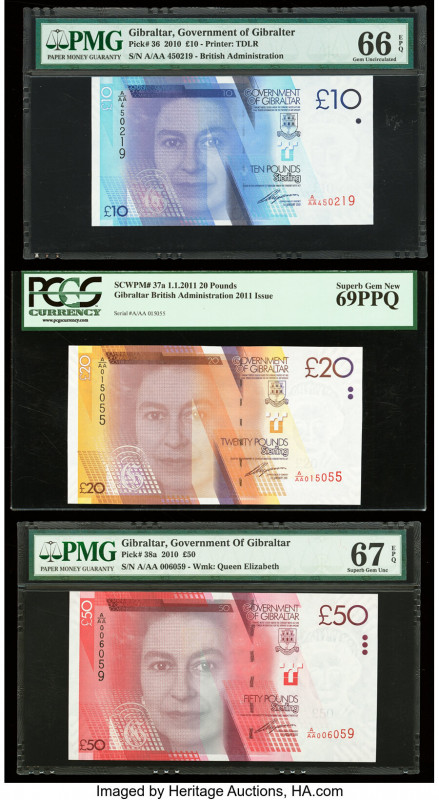 Gibraltar Government of Gibraltar 10; 20; 50 Pounds 1.1.2010 (2); 1.1.2011 Pick ...