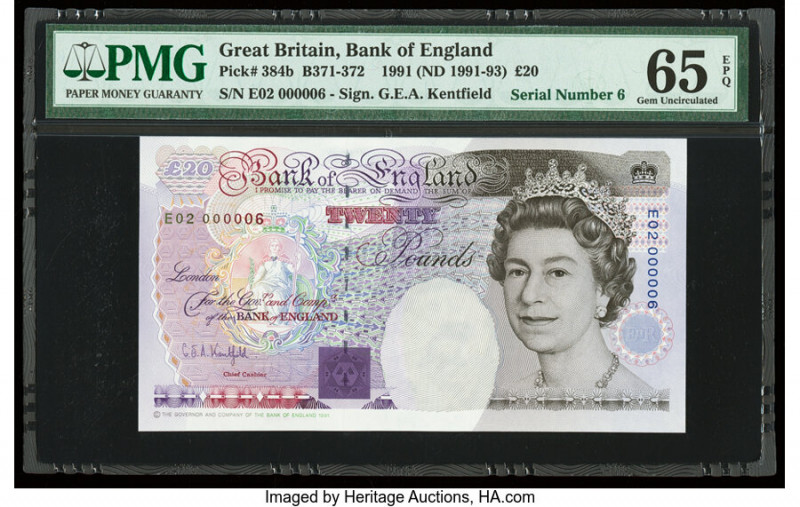 Low Serial number 6 Great Britain Bank of England 20 Pounds 1991 (ND 1991-93) Pi...