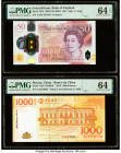 Great Britain Bank of England 50 Pounds 2020 (ND 2021) Pick 397a PMG Choice Uncirculated 64 EPQ; Macau Banco Da China 1000 Patacas 2013 Pick 113b KNB1...