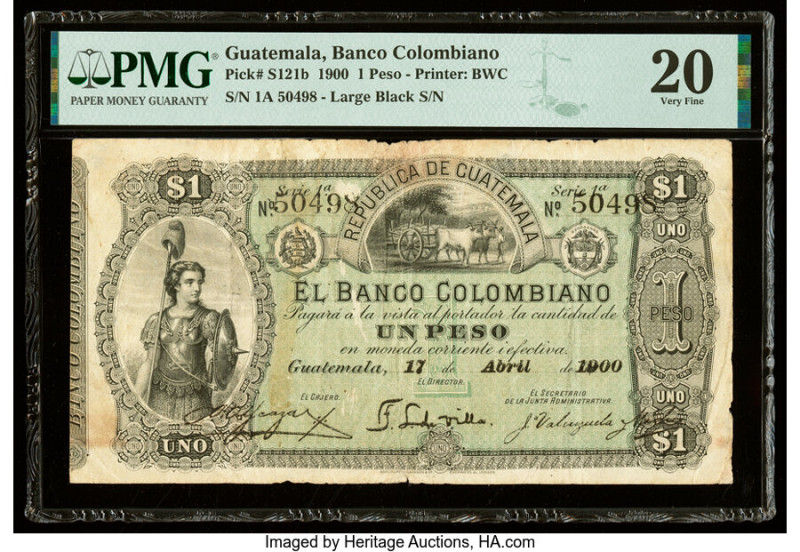 Guatemala Banco Colombiano 1 Peso 17.4.1900 Pick S121b PMG Very Fine 20. Stains ...
