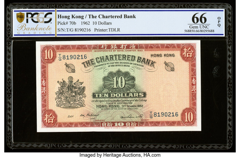 Hong Kong The Chartered Bank 10 Dollars 3.3.1962 Pick 70b PCGS Banknote Gem UNC ...