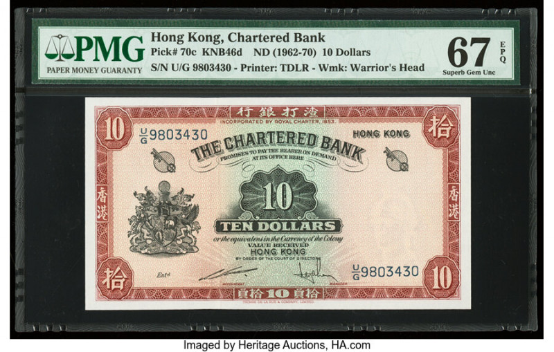 Hong Kong Chartered Bank 10 Dollars ND (1962-70) Pick 70c PMG Superb Gem Unc 67 ...