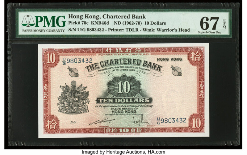 Hong Kong Chartered Bank 10 Dollars ND (1962-70) Pick 70c PMG Superb Gem Unc 67 ...