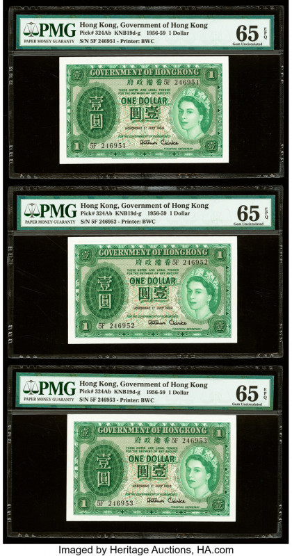 Hong Kong Government of Hong Kong 1 Dollar 1.7.1958 Pick 324Aa KNB15 Three Conse...