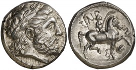 Imperio Macedonio. Filipo II (359-336 a.C.). Tetradracma. (S. 6683 var) (CNG. III, 865 var). 14,26 g. Bella. EBC-/EBC.
