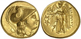 Imperio Macedonio. Filipo III, Arridaeo (323-317 a.C.). ¿Abydos?. Estátera de oro. (S. 6746) (MJP. P36b). 8,55 g. Bella. Ex Leu Numismatik 25/06/2017,...