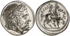Imperio Macedonio. Casandro (317-297 a.C.). Amfípolis. Tetradracma. (S. 6683 var, de Filipo II) (CNG. III, 988). 14,41 g. Muy bella. EBC+.