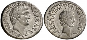 (41 a.C.). Marco Antonio y Augusto. Denario. (Spink 1504) (S. 8) (Craw. 517/2). 3,80 g. Muy escasa. MBC.
