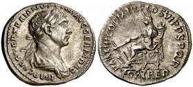 (117 d.C.). Trajano. Denario. (Spink 3139 var) (S. 150a) (RIC. 315). 3,31 g. EBC-.