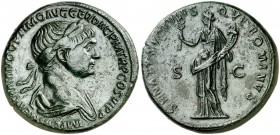 (116 d.C.). Trajano. Sestercio. (Spink 3192) (Co. 352) (RIC. 672). 30,07 g. Pátina verde. Atractiva. EBC-.