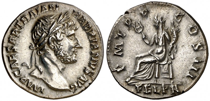 (124 d.C.). Adriano. Denario. (Spink 3486 var) (S. 600) (RIC. 120). 3,56 g. Muy ...