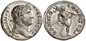 (138 d.C.). Adriano. Denario. (Spink 3538 var) (S. 1316) (RIC. 266). 3,49 g. Muy bella. S/C-.
