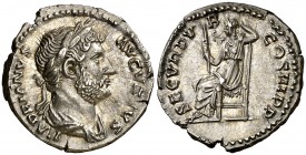 (130-131 d.C.). Adriano. Denario. (Spink 3541) (S. 1399 var) (RIC. 221). 3,51 g. Muy bella. S/C-.