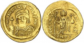 Mauricio Tiberio (582-602). Constantinopla. Sólido. (Ratto 1011) (S. 478). 4,41 g. MBC.