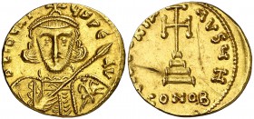 Tiberio III (698-705). Constantinopla. Sólido. (Ratto falta) (S. 1360). 4,51 g. Rayas en reverso. (EBC-).