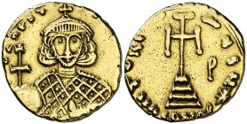 León III (717-741). Siracusa. Sólido. (Ratto falta) (S. 1523). 3,89 g. Sirvió como joya. Muy escasa. (MBC).