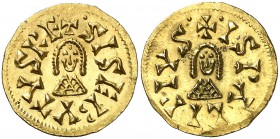 Sisebuto (612-621). Ispali (Sevilla). Triente. (CNV. 219.26) (R.Pliego 275d). 1,45 g. EBC.