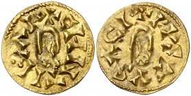 Chintila (636-639). Acci (Guadix). Triente. (CNV. falta) (R.Pliego 476b var). 1,20 g. Rarísima. MBC+.