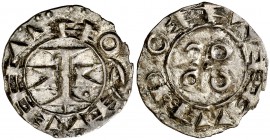 Senyoria de Montpeller. Acuñaciones anónimas de los s. XII a XIV. Montpeller. Diner melgorés. (Cru.V.S. 163) (Cru.C.G. 2112). 0,81 g. Leyendas degener...