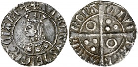 Alfons III (1327-1336). Barcelona. Croat. (Cru.V.S. 366) (Cru.C.G. 2184b). 2,64 g. Flores de seis pétalos en el vestido. Letras A sin travesaño. Pátin...