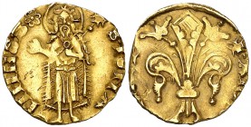 Pere III (1336-1387). Perpinyà. Mig florí. (Cru.V.S. 385) (Cru.C.G. 2213). 1,72 g. Marca: rosa de anillos. Buen ejemplar. MBC+.