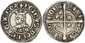 Pere III (1336-1387). Barcelona. Croat. (Cru.V.S. 402.1) (Cru.C.G. 2220d). 3,10 g. Flores de seis pétalos. Letras latinas. MBC/MBC+.