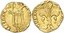 Joan I (1387-1396). València. Florí. (Cru.V.S. 471 var) (Cru.Comas 42 var) (Cru.C.G. 2280 var). 3,43 g. Marca: corona rectificada sobre corona inverti...