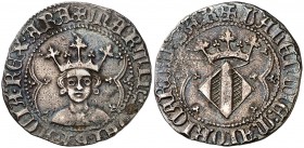 Martí I (1396-1410). València. Ral. (Cru.V.S. 527 falta var) (Cru.C.G. 2331d). 3,22 g. Bonita pátina. Escasa así. MBC+.