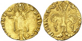 Ferran I (1412-1416). Valencia. Florí. (Cru.V.S. 760) (Cru.Comas 67) (Cru.C.G. 2803). 3,42 g. Marcas: corona y losanje partido en aspa a los pies del ...