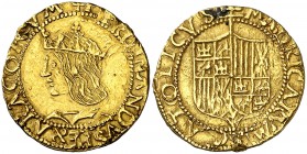 Ferran II (1479-1516). Mallorca. Ral d'or. (Cru.V.S. 1174) (Cru.C.G. 3090). 3,49 g. Resto de soldadura en canto. Muy rara. (MBC).