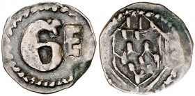 (1482). Girona. Senyal. (Cru.C.G. 3726a) (Cru.L. 1550). 0,61 g. Contramarca: E. Buen ejemplar. Rara y más así. MBC+.