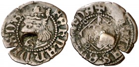 (1515-1535). Ferran II. Girona. Diner. (Cru.C.G. 3732a) (Cru.L. 1559). 0,65 g. Contramarca G en anverso. Defectos de cospel. Rara. MBC.