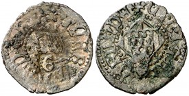 (s. XVI). Carlos I. Girona. Diner. (Cru.C.G. 3734, mismo ejemplar) (Cru.L. 1562). 0,71 g. Busto a izquierda con corona imperial. Contramarca G. Manchi...