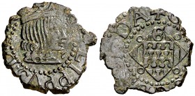 s/d (posterior a 1599). Felipe III. Girona. Diner. (Cru.C.G. 3738) (Cru.L. 1571). 0,82 g. Buen ejemplar. MBC+.