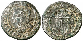 1600. Felipe III. Granollers. Diner. (Cru.C.G. 3741a) (Cru.L. 1696, error leyenda reverso). 0,87 g. Busto a izquierda. Rara. MBC.