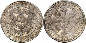 1547. Carlos I. Stolberg-Konigstein Rochefort. Luis II de Konigstein (1535-1574). 1 taler. (Dav. 9864) (Kr. MB10). 28,70 g. Pátina. Escasa. MBC.