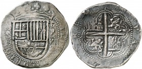 1590. Felipe II. Granada. . 8 reales. (Cal. 133). 27,54 g. Sin adornos entre escudo y corona. Bella. Ex Áureo 17/10/2001, nº 1889. Ex Selección, Marzo...
