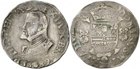 1589. Felipe II. Amberes. 1 escudo felipe. (Vti. 1265) (Vanhoudt 362.AN) (Van Gelder & Hoc 210-1h). 33,98 g. Con el escusón de Portugal. MBC.