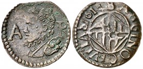 1614. Felipe III. Barcelona. 1 ardit. (Cal. 594) (Cru.C.G. 4345b). 1,44 g. Buen ejemplar. Ex Colección Isabel de Trastámara vol. VI 15/12/2016, nº 126...