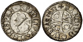 1611. Felipe III. Barcelona. 1/2 croat. (Cal. 534). 1,29 g. Letras A sin travesaño. Bella. Escasa así. EBC.