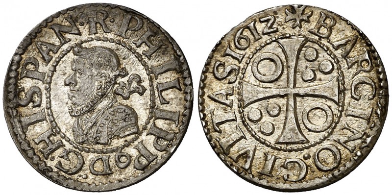 1612. Felipe III. Barcelona. 1/2 croat. (Cal. 535). 1,75 g. Bella. Brillo origin...