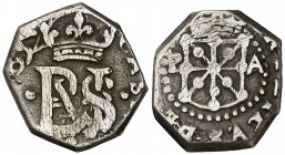 1652. Felipe IV. Pamplona. 1/2 real. (Cal. 1157) (R.Ros 4.5.13). 1,71 g. Rarísima y más con todos los datos perfectos. MBC-.