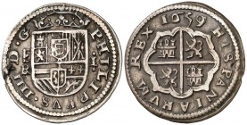 1659/7. Felipe IV. Segovia. . 1 real. (Cal. 1086 var). 3 g. Hojita. Rara. MBC+.