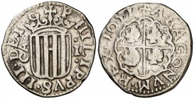 1651. Felipe IV. Zaragoza. 1 real. (Cal. 1127). 3,22 g. Acuñación redonda. Rara. MBC.